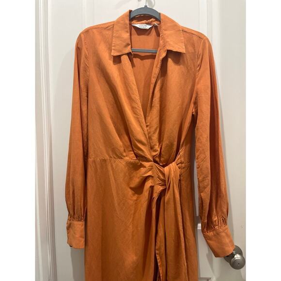& Other Stories Collared Wrap Midi Dress in Terracotta Sz 10 - Picture 3 of 8